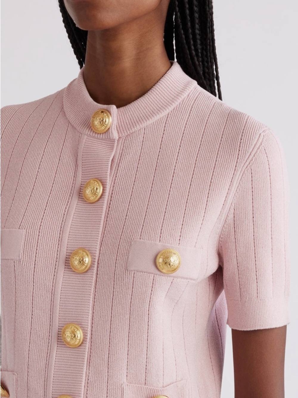 Balmain Pink Knit Four Pocket Short Sleeve Cardigan NWT - Picture 5 of 6